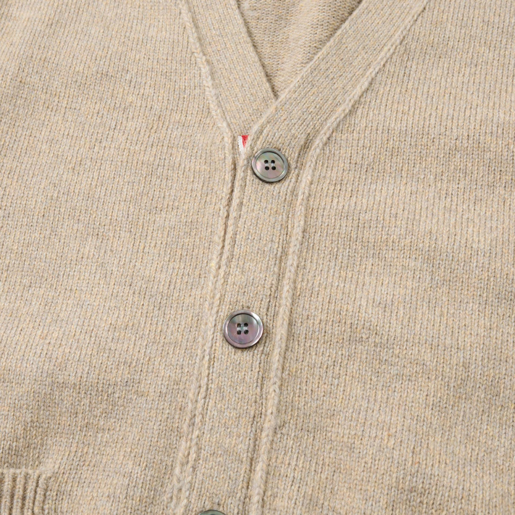 4 - Bar Premium Cotton V - Neck Cardigan - Classic Khaki Knit | Thom Browne