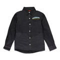 BLACK LEATHER WORK BUTTON-DOWN SHIRT