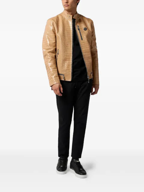 Philipp Plein croco print biker jacket