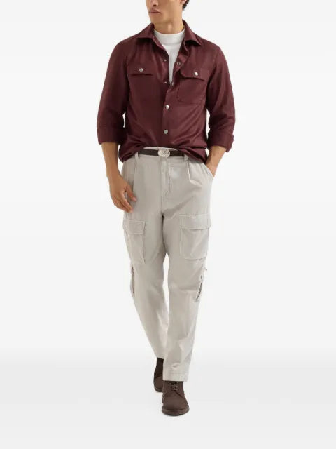 Brunello Cucinelli virgin wool flannel overshirt with spread collar and chest pockets