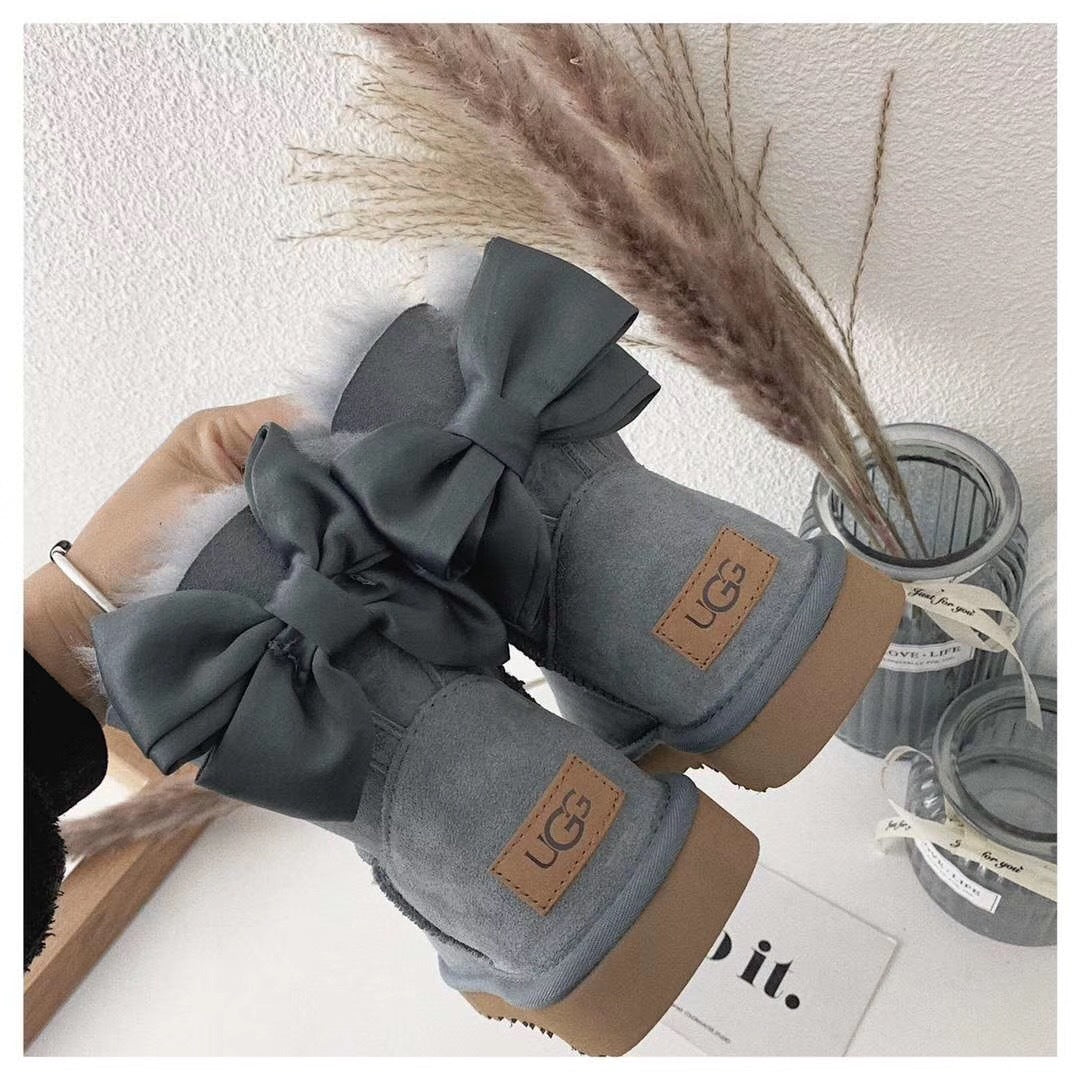 Grey Elegant Bow Detail Ankle Boots — New Arrival | In Stock