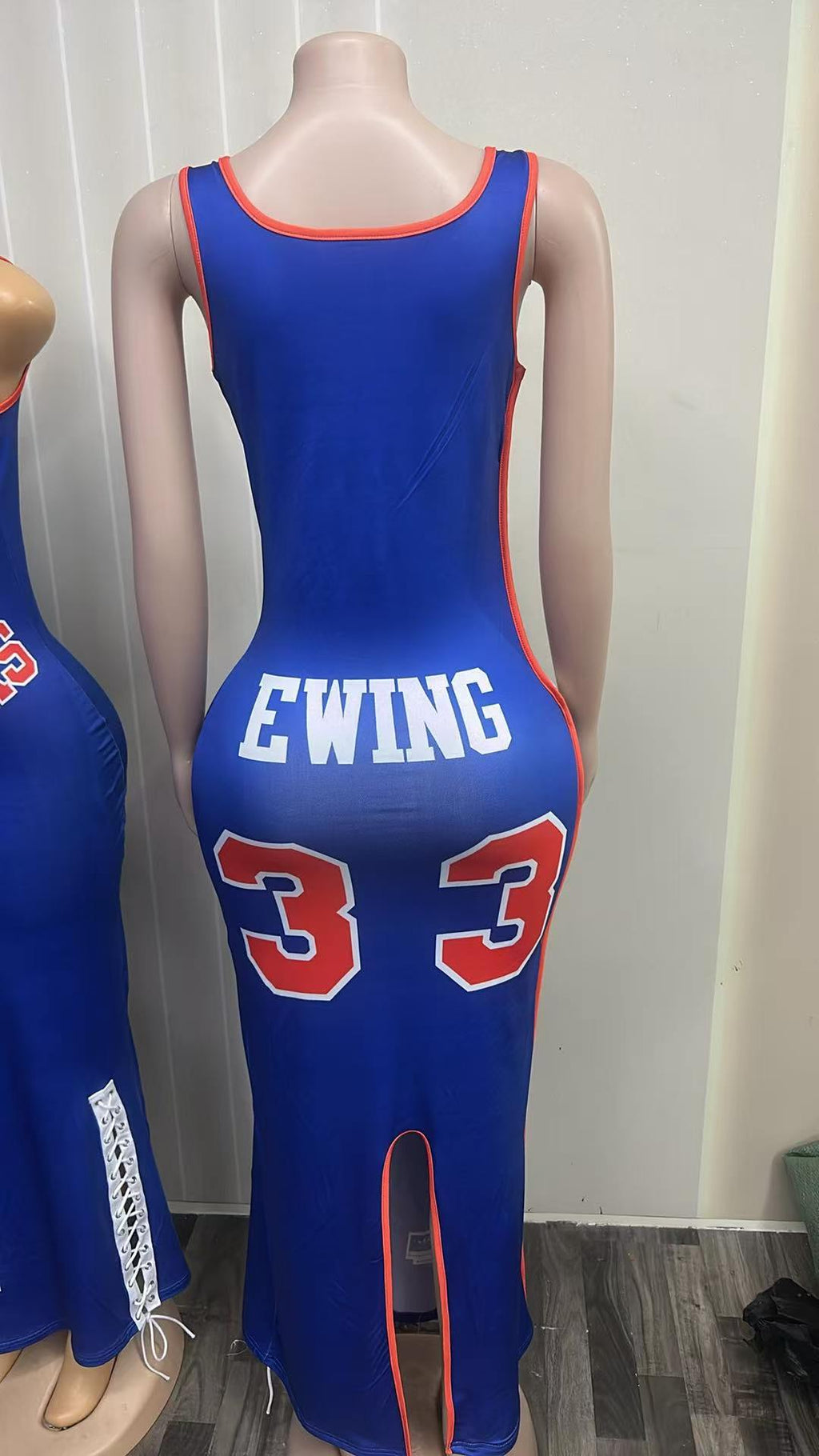 Shay Kawaii New York Knicks Ewing Print Tank Slit Maxi Bodycon Dress