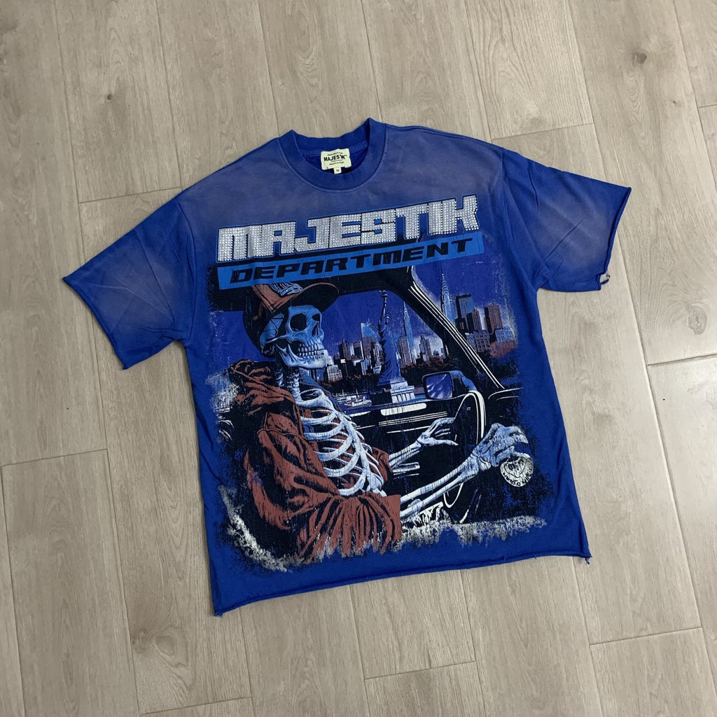 MAJESTIK Skeleton Driver Graphic T-Shirt