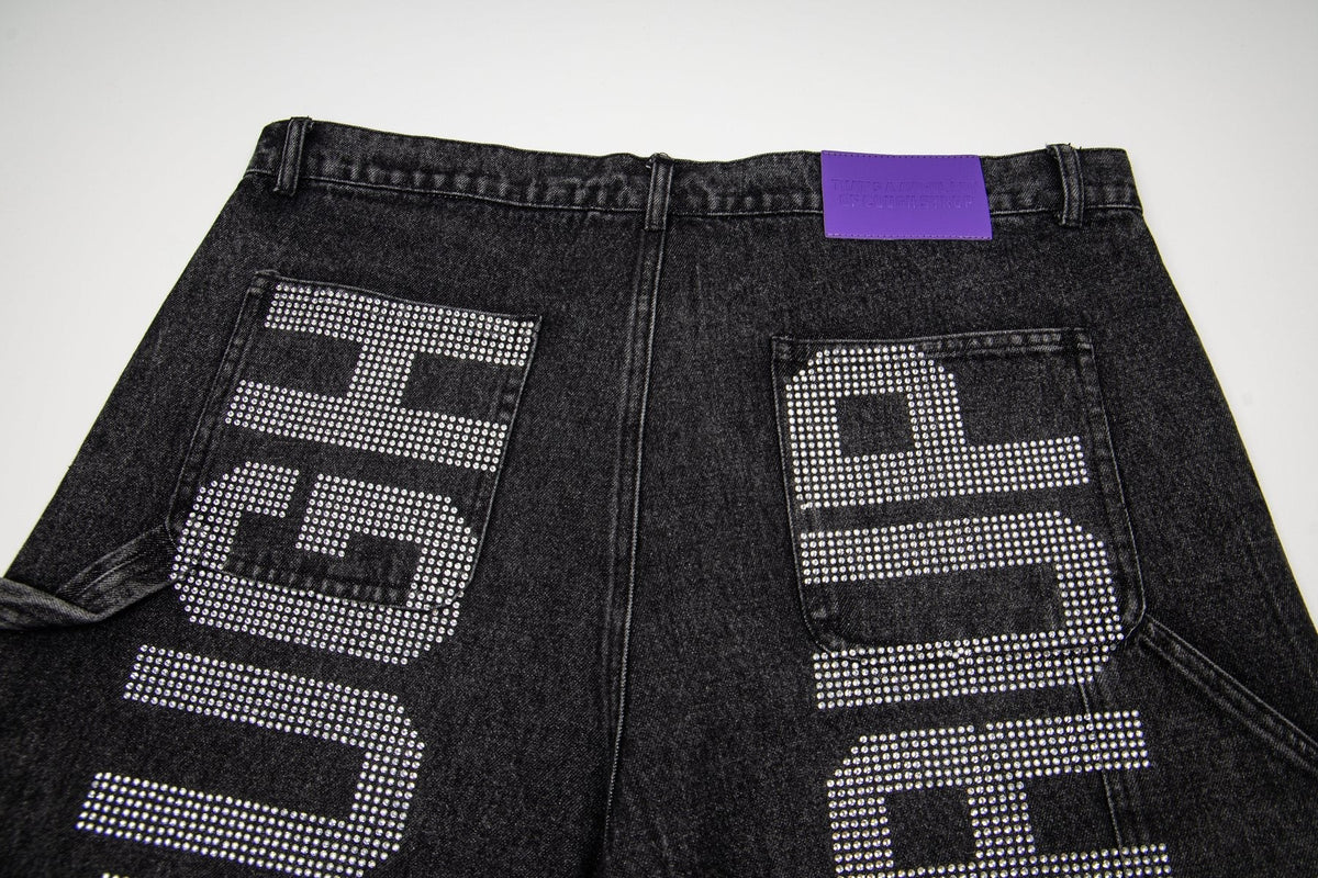 THAT'S A AWFUL LOT OF COUGH SYRUP Rhinestone Washed Denim Shorts