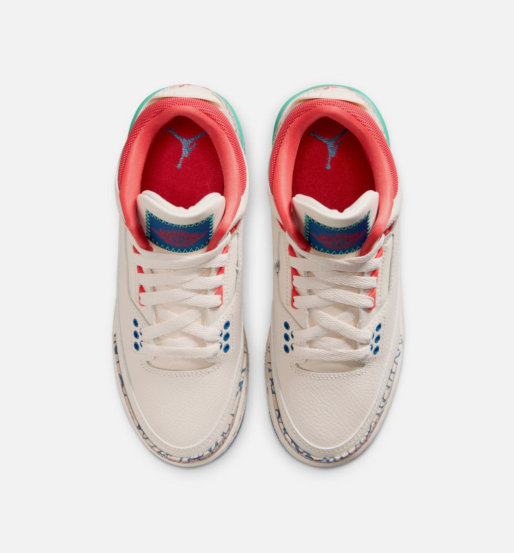 Air Jordan 3 Retro Grade School Lifestyle Shoe - Chalk/Track Red/True Blue/Kinetic Green
