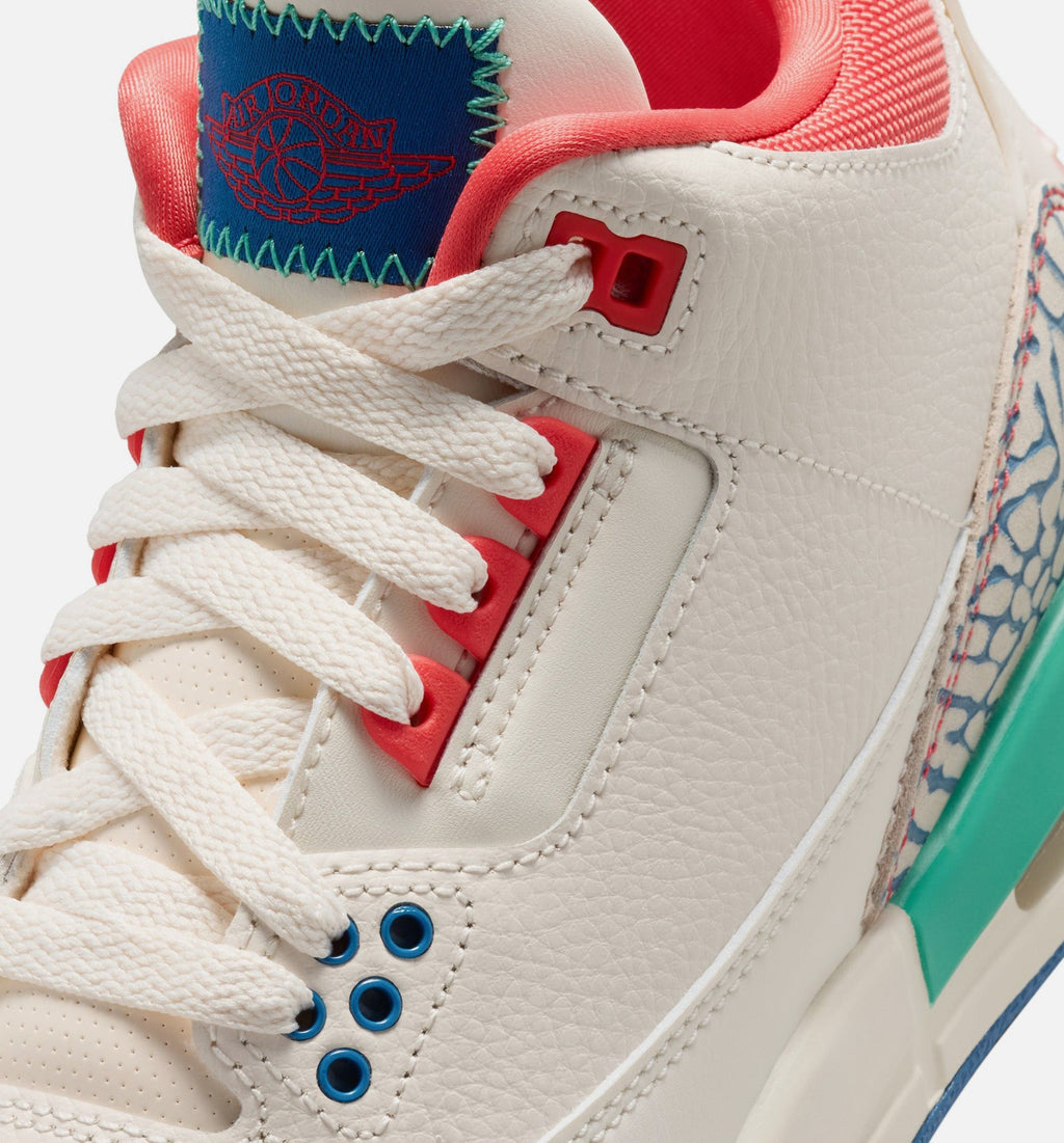 Air Jordan 3 Retro Grade School Lifestyle Shoe - Chalk/Track Red/True Blue/Kinetic Green