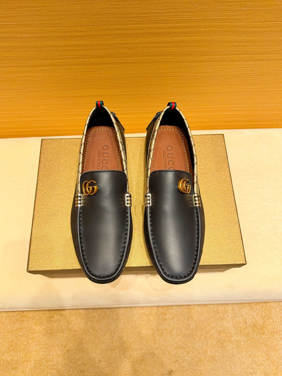 Gucci Black Loafers with Patterned Trim