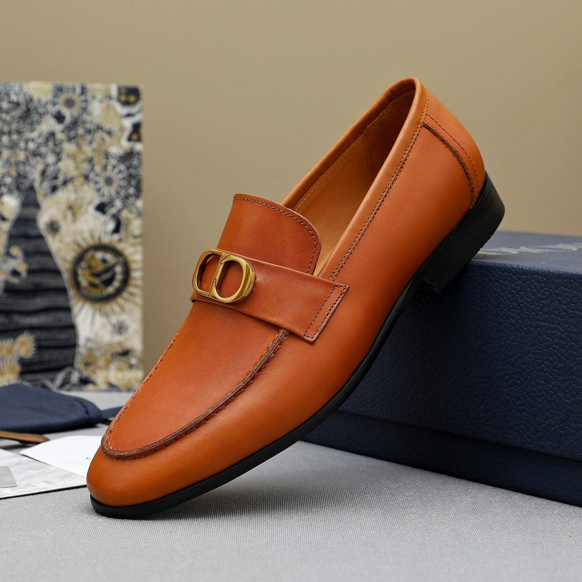 Dior Orange-Brown Buckle Loafers