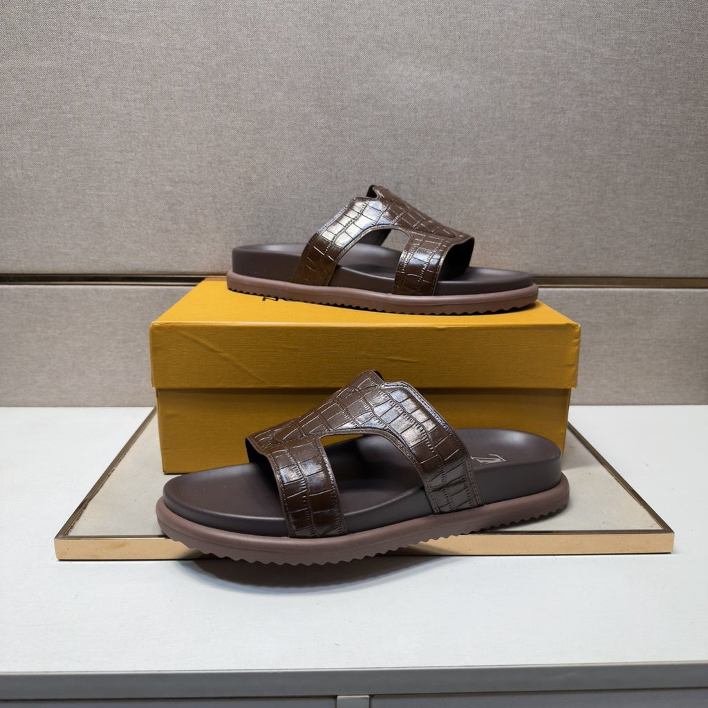 Louis Vuitton Men's Textured Crossover Slide Sandals
