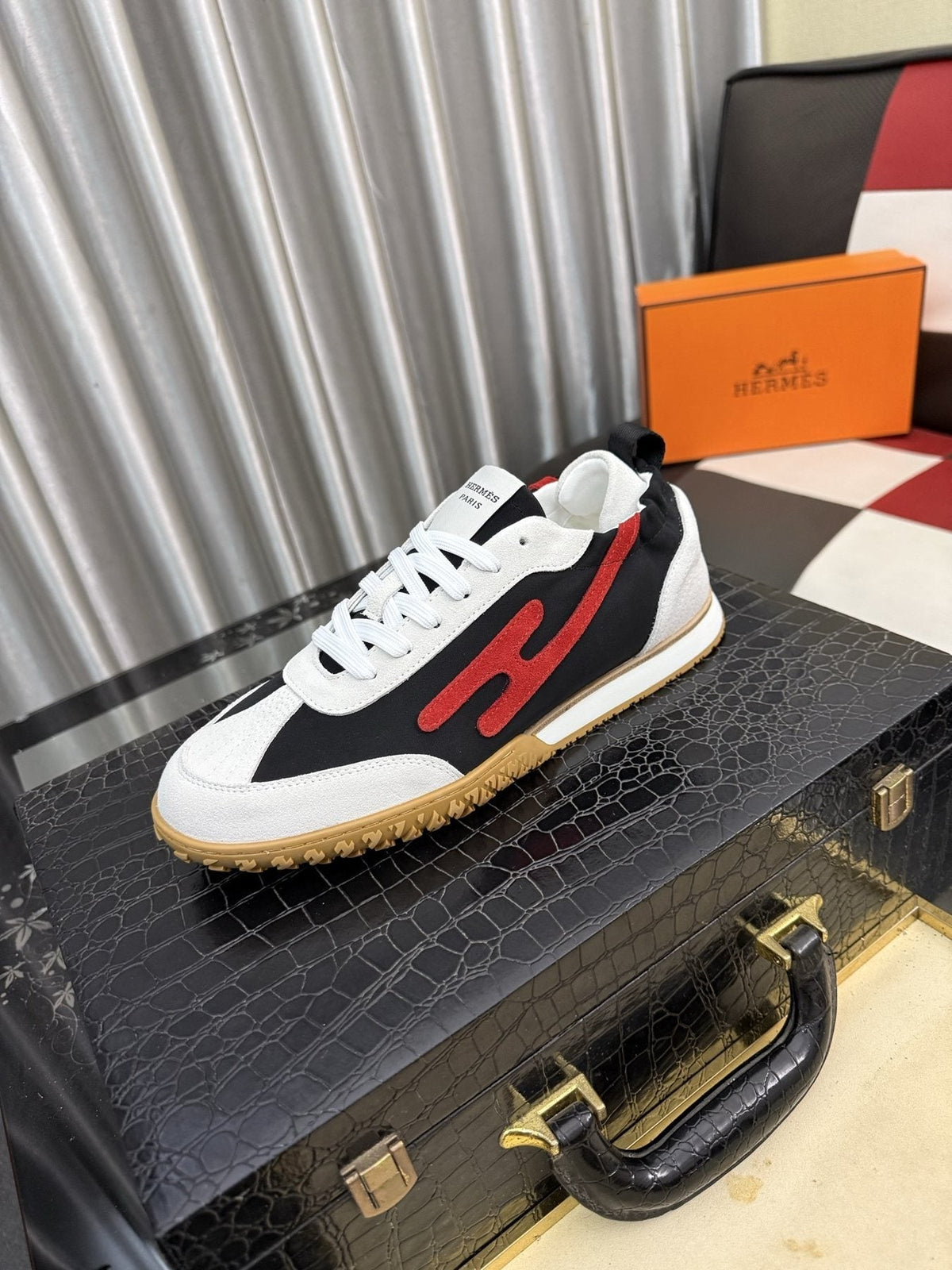 Hermès Men's Layered Panel Low-Top Sneakers