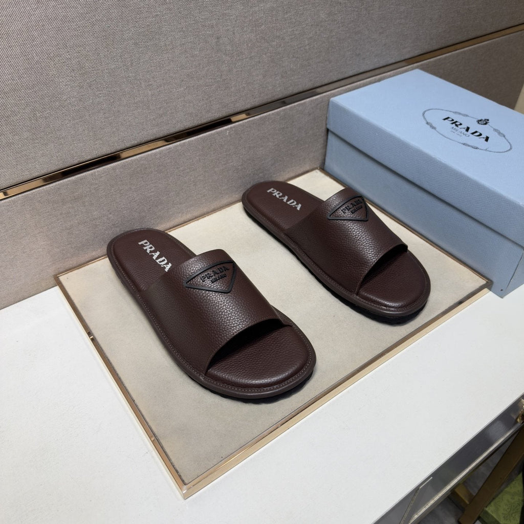 Prada Men's Triangle Detail Slide Sandals